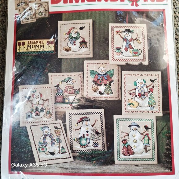 Dimensions Debbie Mumm Snow Pals Ornaments Cross Stitch Kit  Stamped Cotton Fabr - Picture 3 of 6